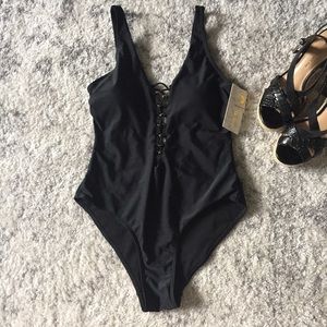 Tinibikini One Piece Swimsuit Lace Up Black
